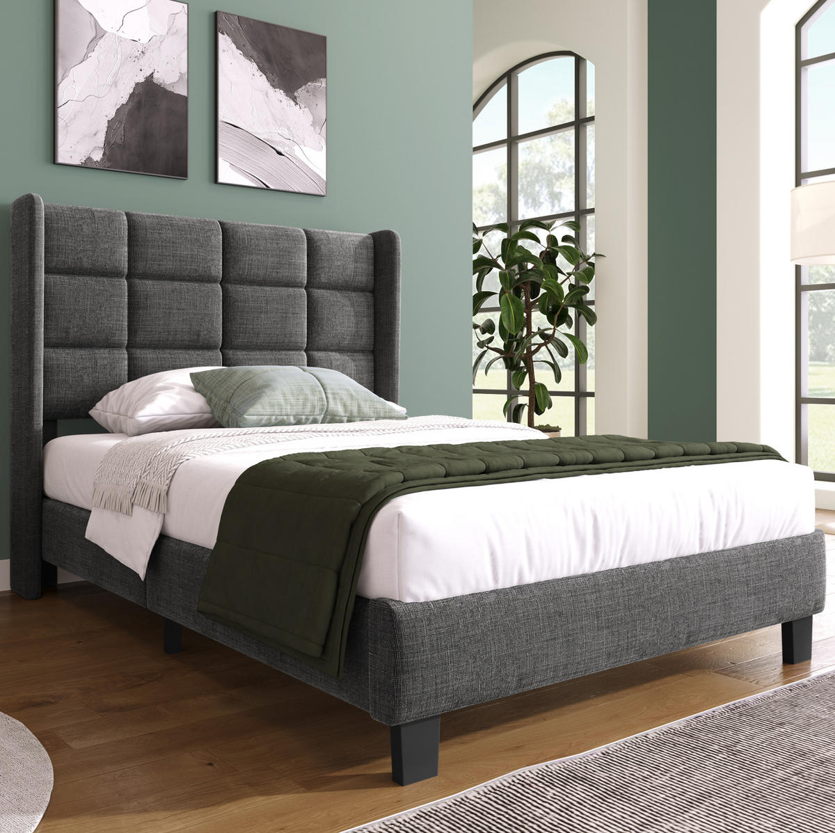 POLSTERBETT mit Lattenrost und Matratze 90x200 cm Leinen Grau - Grau, Metall (90/200cm) - Beauniv