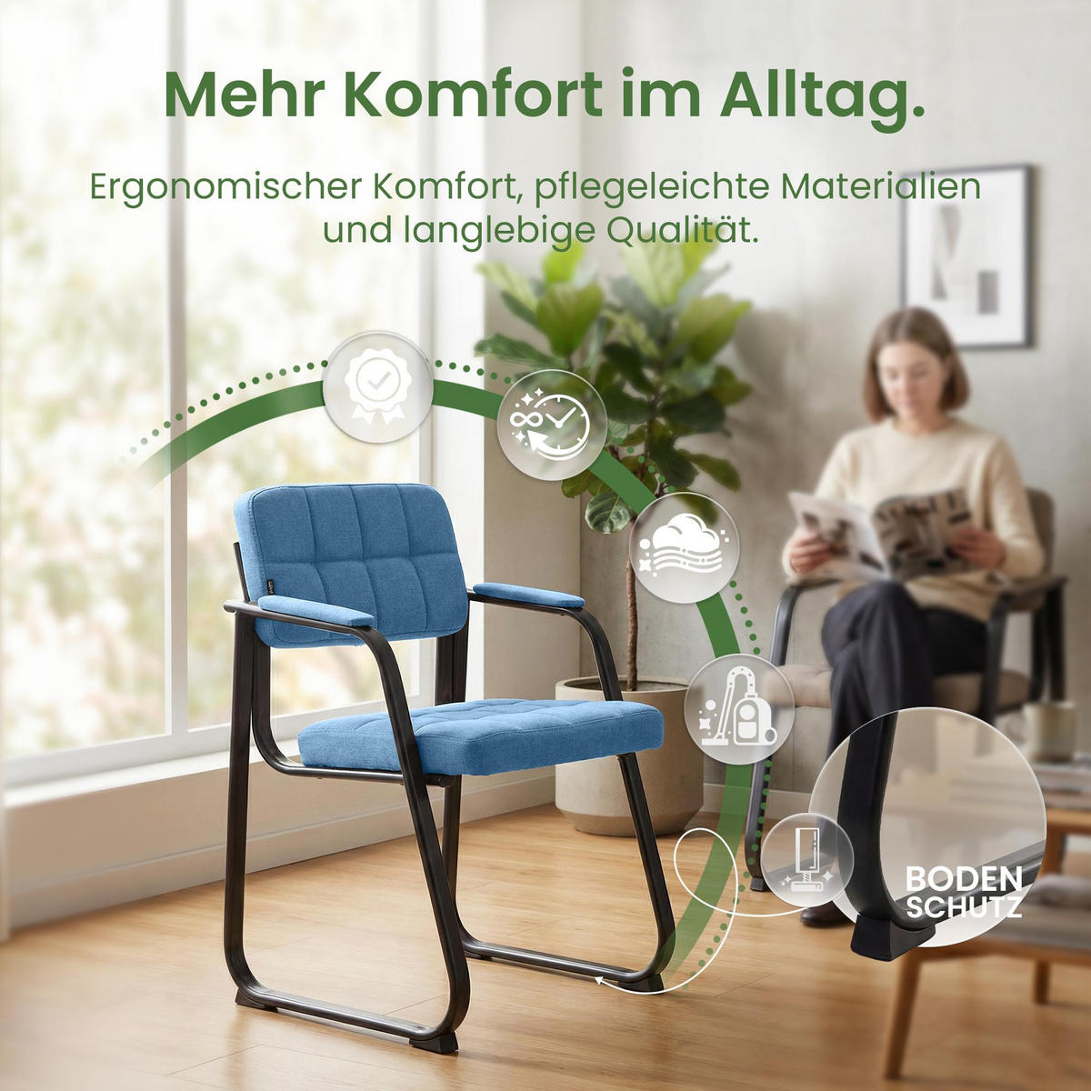 ARMLEHNENSTUHL Stoff Blau - Blau, Textil/Metall (59/84/58cm) - CLP