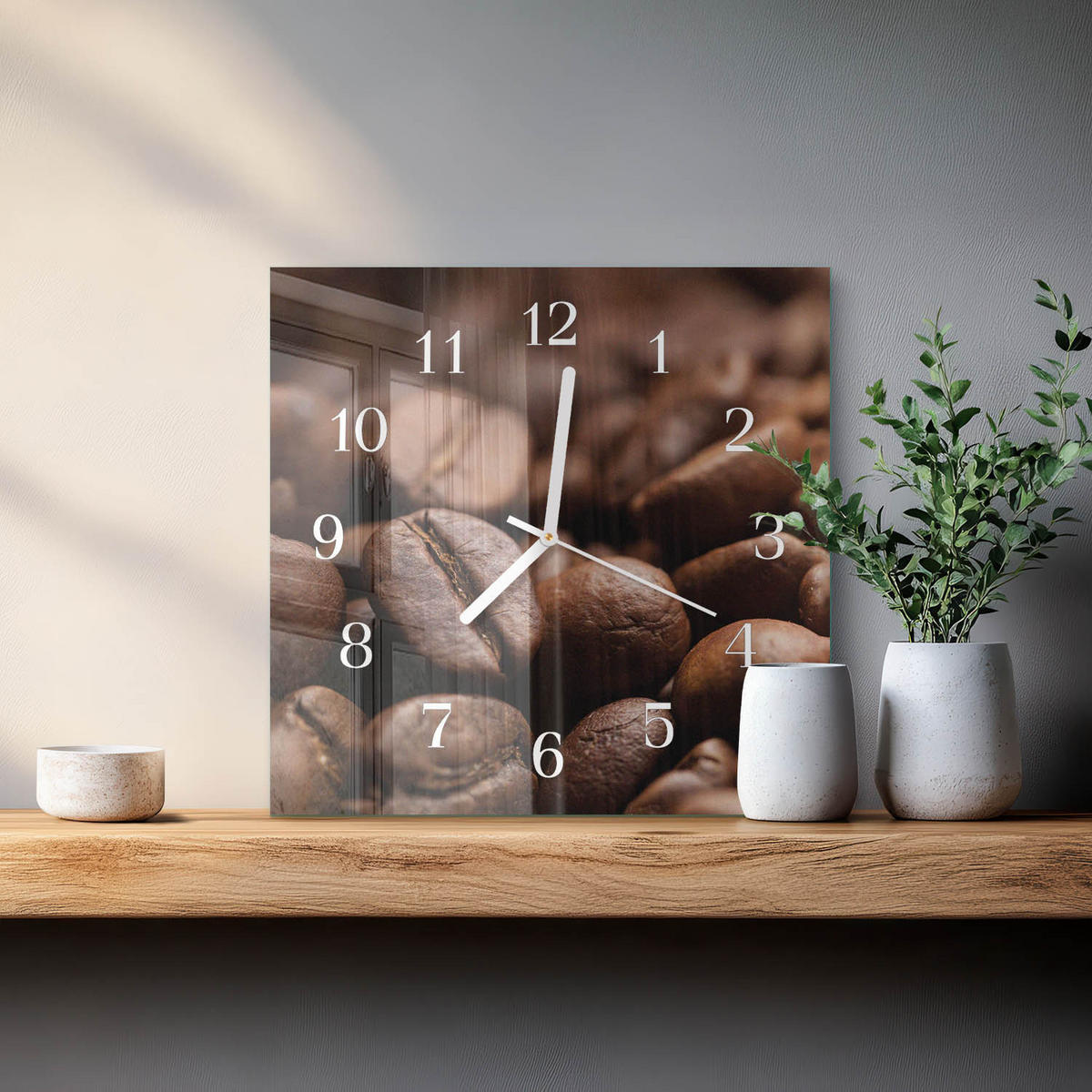 WANDUHR 30x30 cm - Kaffeebohnen - Braun, Glas (30/30/0.4cm) - TULUP