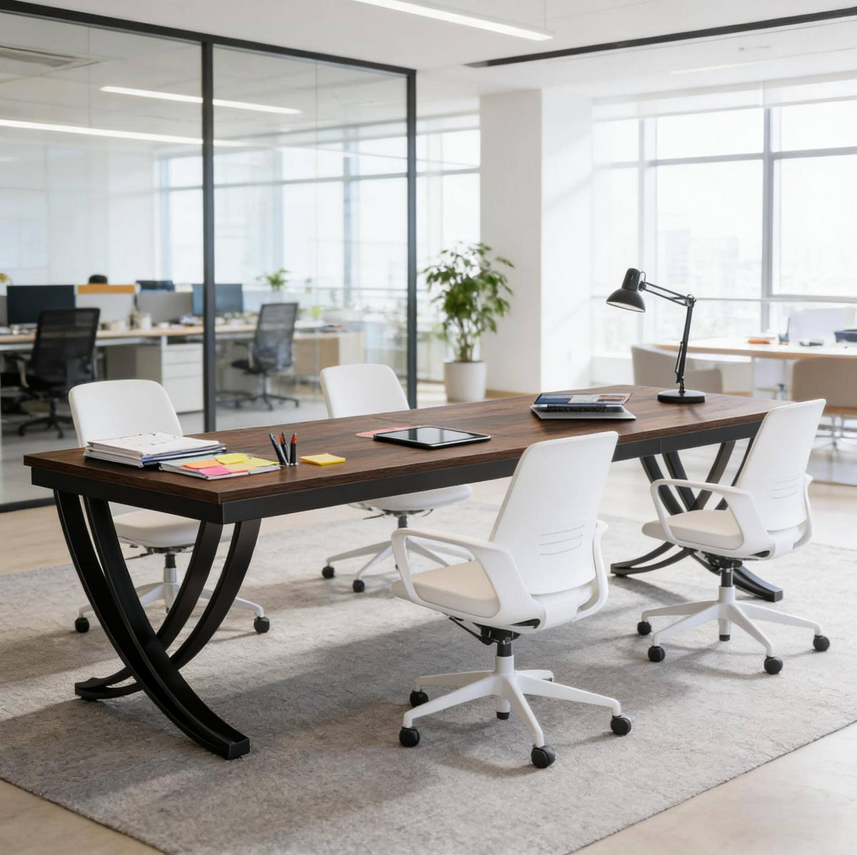 SCHREIBTISCH für 2 Personen 200 x 70 cm Metall Holz Black Rustic Brown - Schwarz, Metall (200/70/75cm) - Meubliv
