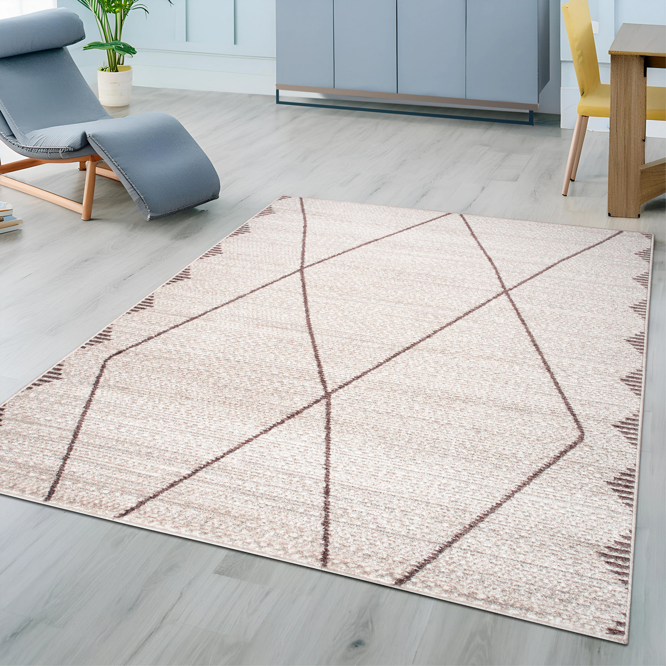 Thumbnail - oKu-Tex Teppich, Beige, Braun, Textil, Kunststoff, Rauten, Abstrakt, Grafikmuster, Vintage, Rechteckig, 120x170 cm, Oeko...