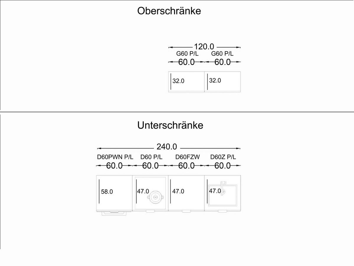 KÜCHENZEILE 240 cm Livaro – KU-S29 – Dunkle Eiche - Dunkelbraun/Schwarz, Holzwerkstoff/Metall (240/247/60cm) - hi-markt