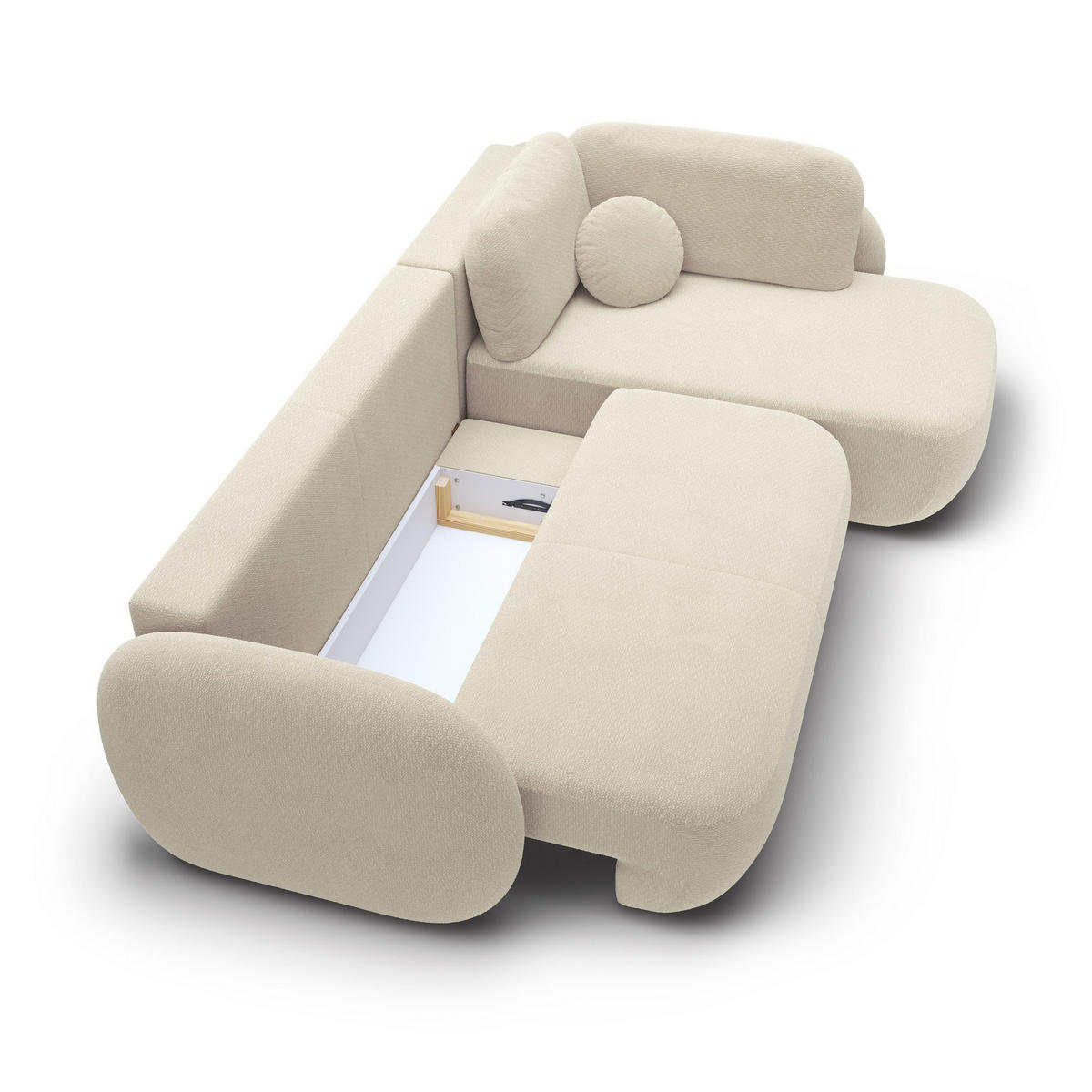 ECKSOFA AMICO II R-S Beige Geflochtener Stoff mit Schlaffunktion - Beige, Holz (289/190cm) - MASSENO