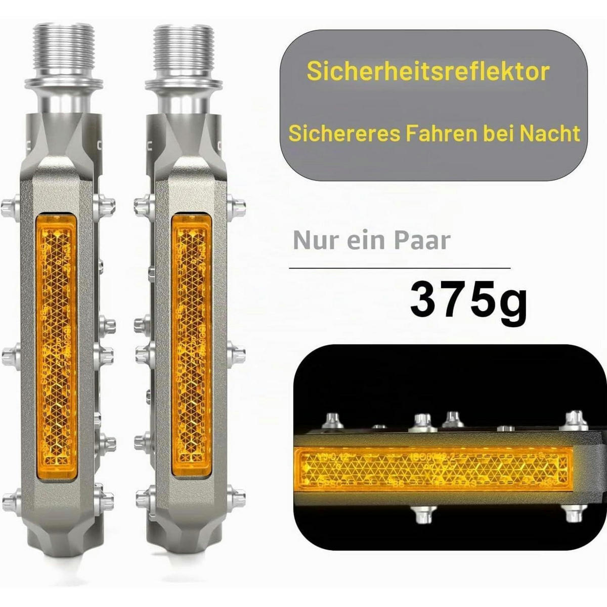 FAHRRADPEDALE Aluminium CNC mit Reflektoren Silber - Silberfarben, Metall (10.1/1.5/11.8cm)