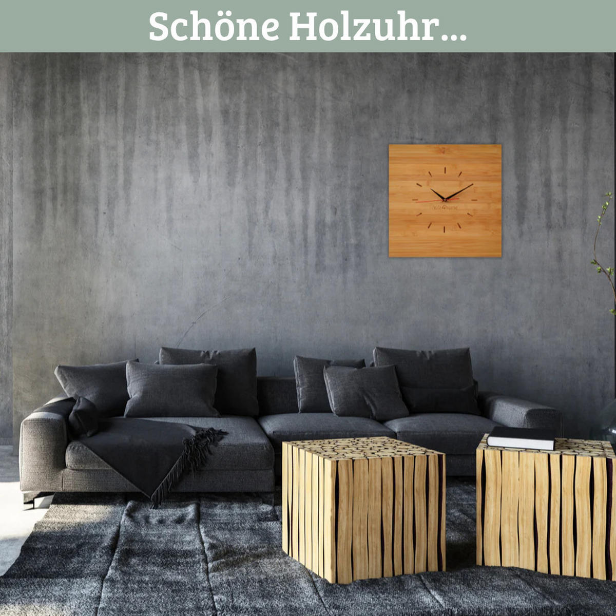 WANDUHR groß Holz BAMBUS 50x50 cm Quadratisch Geräuschlos - Braun, Holz (50/50/2cm) - DELUKE