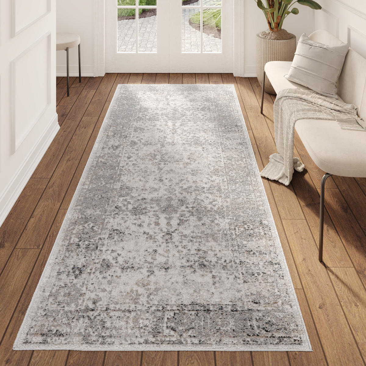 TEPPICHLÄUFER VALLEY hellgrau vintage 80/300 cm - Hellgrau, Textil (80/300cm) - Tapiso