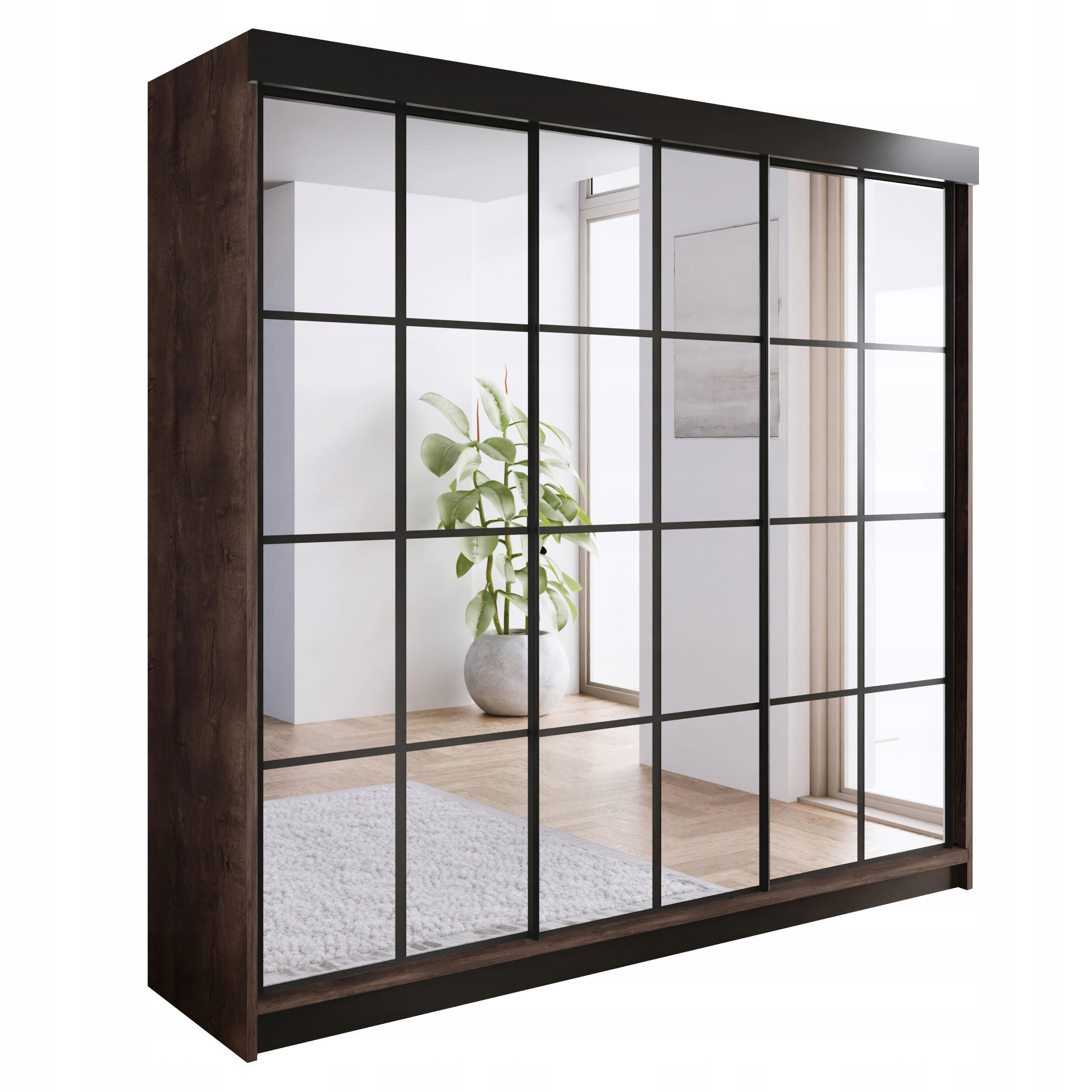 Kier Furniture POSUVNÁ ŠATNÍ SKŘÍŇ ARI 3 se zrcadlem 250 - Tmavy Jesan