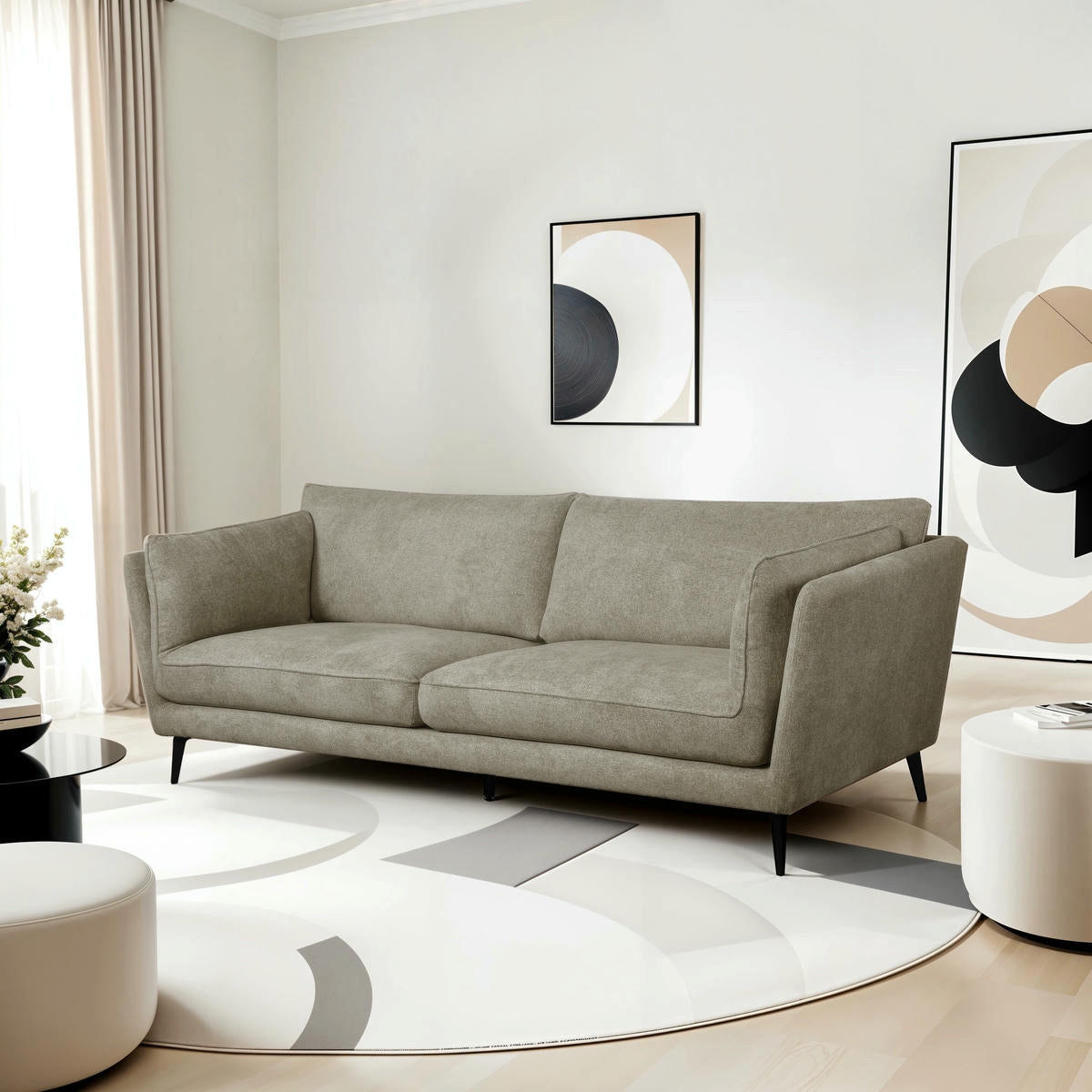 DREISITZER-SOFA Webstoff Beige - Beige/Schwarz, Textil/Metall (224/84/92cm) - Furnhouse