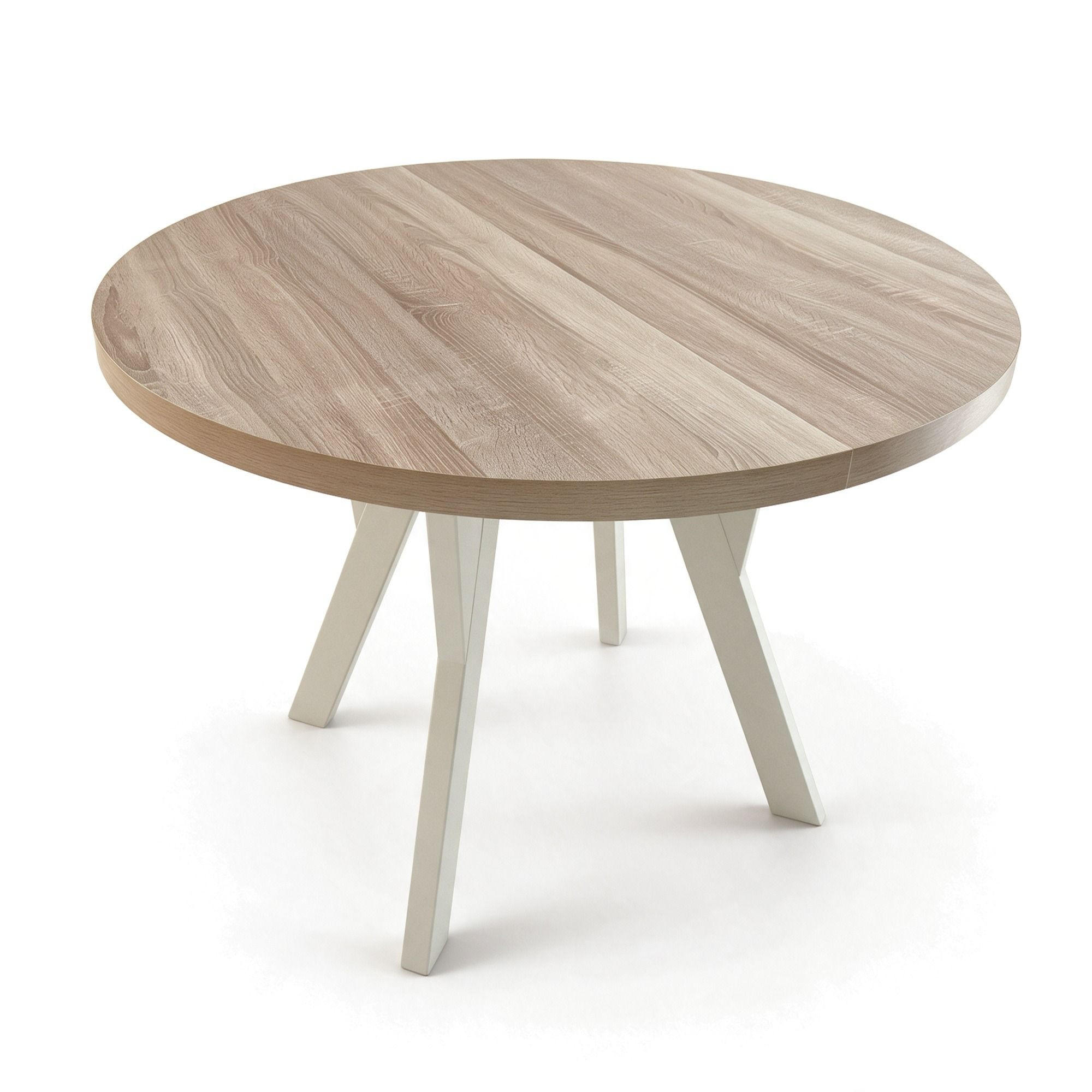 ESSTISCH ausziehbar rund ATO, 80-160 cm, Dekor Sonoma, weiße Holzbeine - Weiß/Sonoma Eiche, Holzwerkstoff/Buchenholz (80/80/77cm) - VENASI MÖBEL