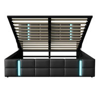 POLSTERBETT 160 x 200 cm mit Stauraum, LED und USB, PU-Leder, Schwarz - Schwarz, Metall (160/200cm)