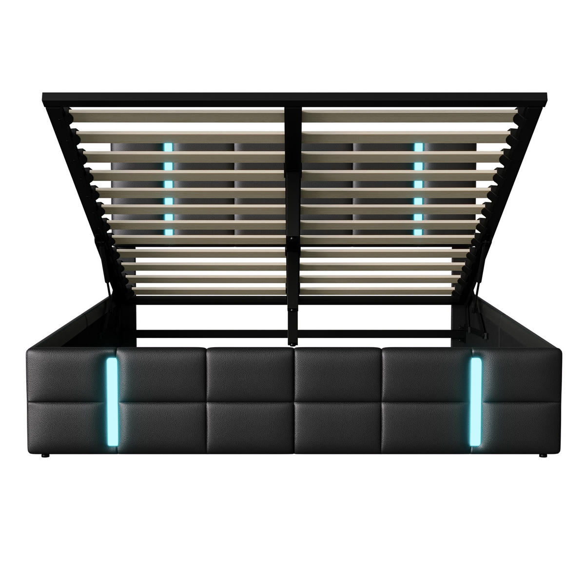 POLSTERBETT 160x200 cm LED USB Stauraum Lattenrost PU Leder schwarz - Schwarz, Holz (160/200cm) - LEBENLANG