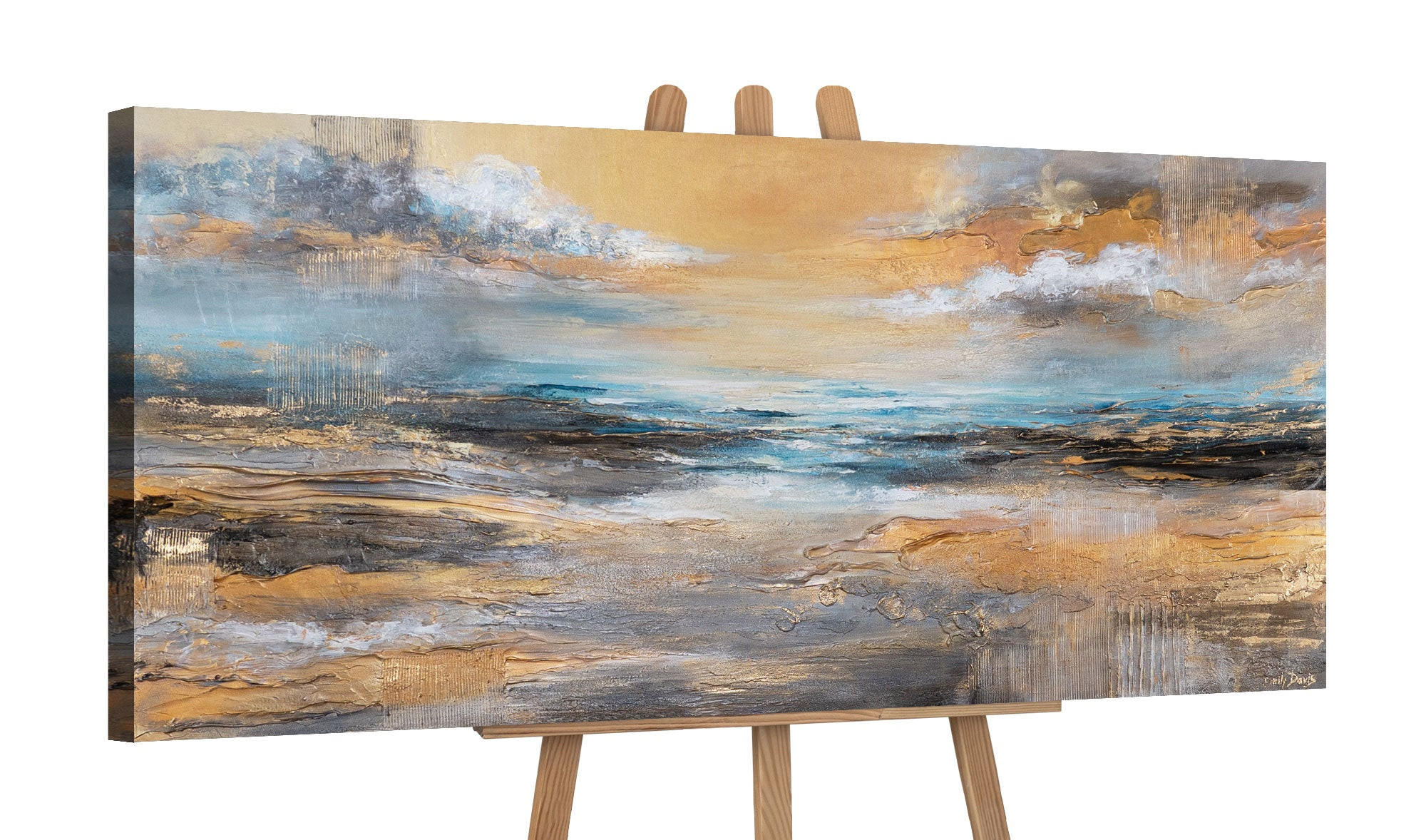 GEMÄLDE Goldene Brandung auf Keilrahmen 115x50 cm - Multicolor, Holz (115/50cm) - YS-art gallery