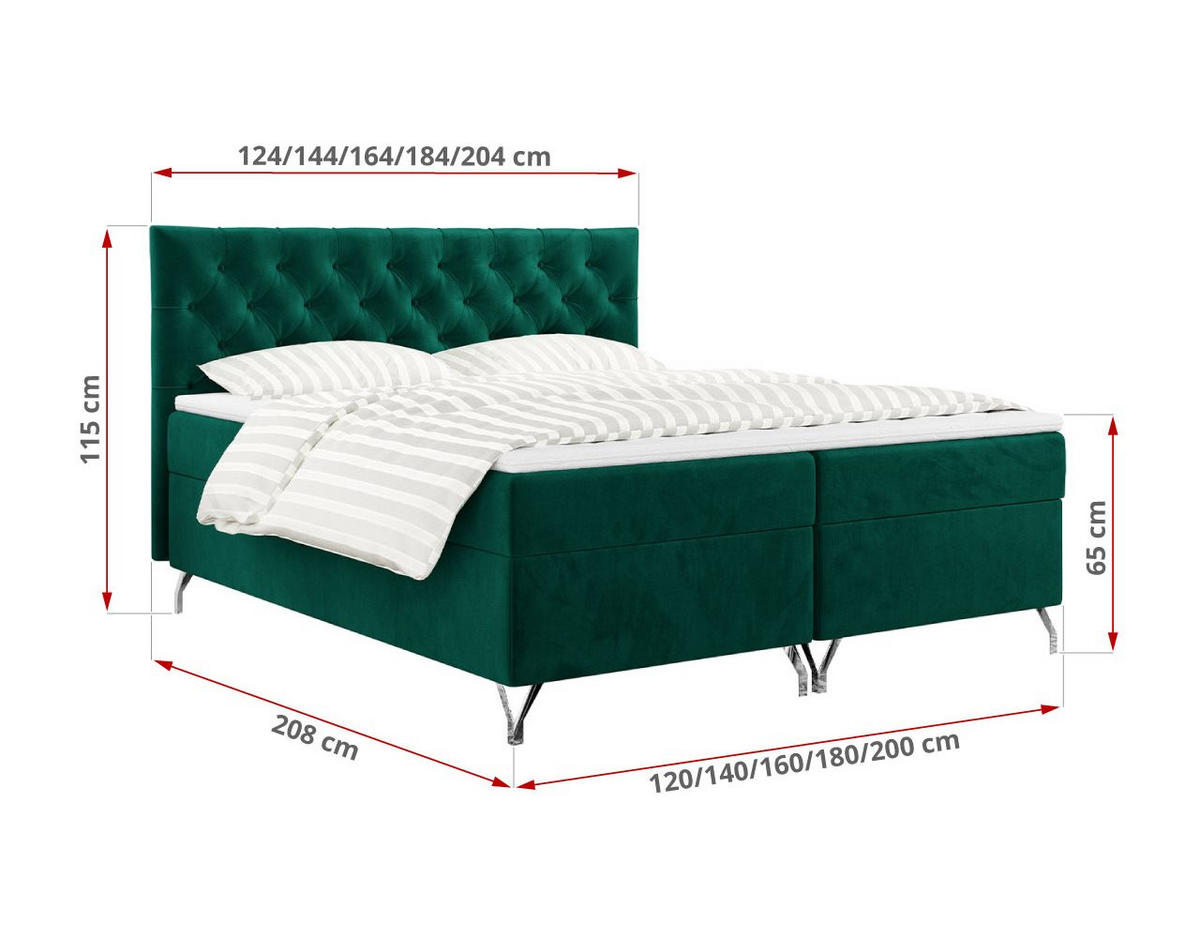 BOXBETT GRIMALDI 200/200 Dunkelgrün Velvet - H4 - Dunkelgrün, Holz/Textil (200/200cm) - MKS