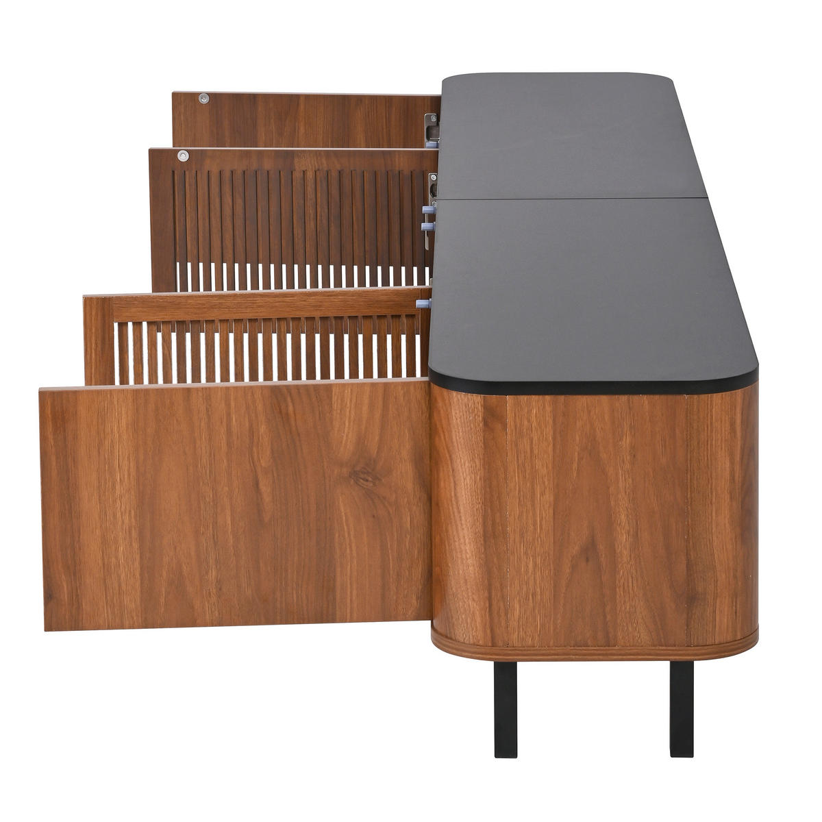 TV-LOWBOARD 190 x 35 x 45 cm, Türen in Rattanoptik, Stauraum, Metallfüße, Walnuss - Walnussfarben, Holzwerkstoff (190/45/35cm)
