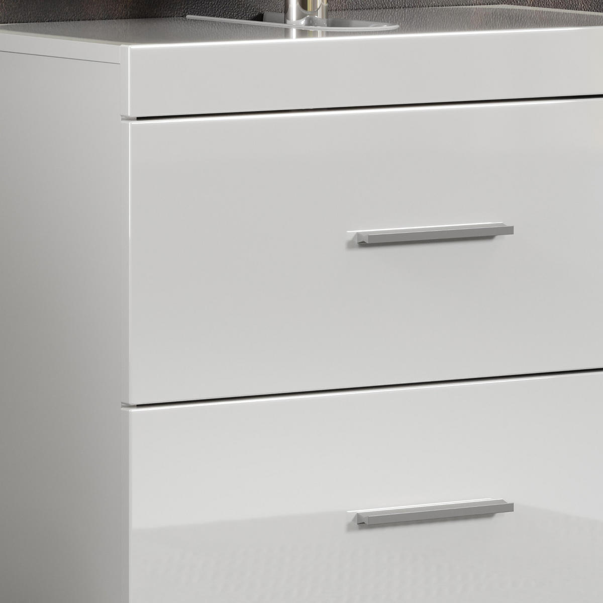 WASCHBECKENUNTERSCHRANK weiß Hochglanz 60 cm, Badschrank mit Schubladen - Weiß Hochglanz/Alufarben, Holzwerkstoff/Kunststoff (60/56/34cm) - Top.Furn