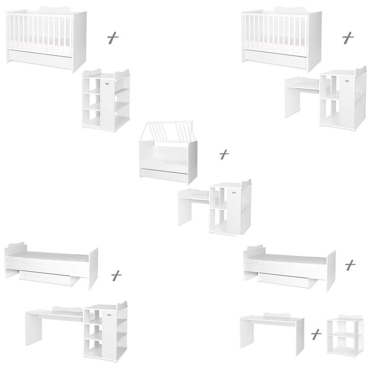 BABYBETT Multi weiß 190 x 82 cm, Wickelkommode, Hausbett, Jugendbett, Schreibtisch - Weiß, Holzwerkstoff (60/120cm) - Lorelli