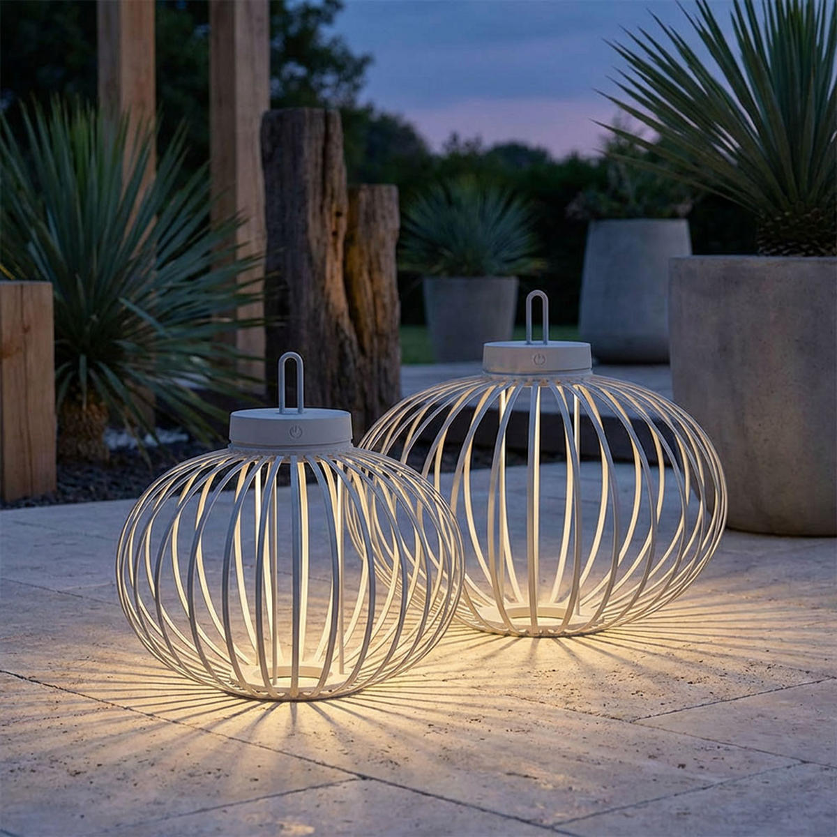 AKKU-PENDEL-/TISCHLAMPE GABBIA Bambus Beige LED 2er Set - Beige, Holz (46/46/37.5cm)