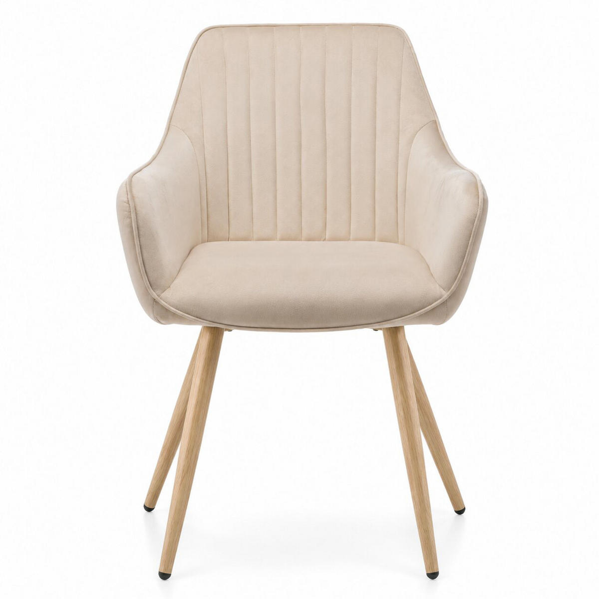 STUHL PASSO gepolstert mit Steppung - beige, Beine in Holzoptik - Samt Velours - Ecru/Eichefarben, Textil/Metall (58/87/60cm) - NEW HOME