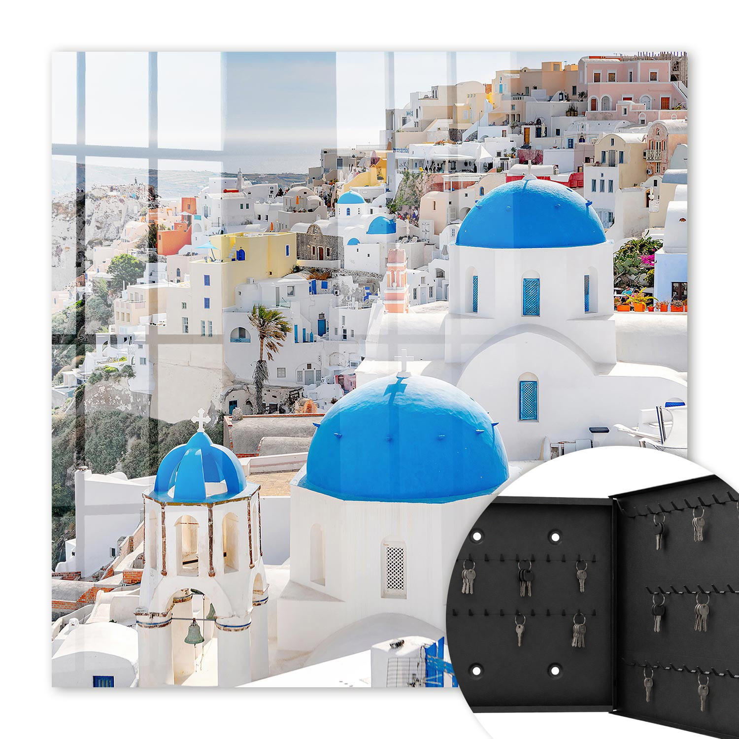 SCHLÜSSELBOX Schwarz 30x30 cm- Türöffnung nach rechts - Griechische Ansichten - Weiß, Metall (30/30/5cm) - TULUP