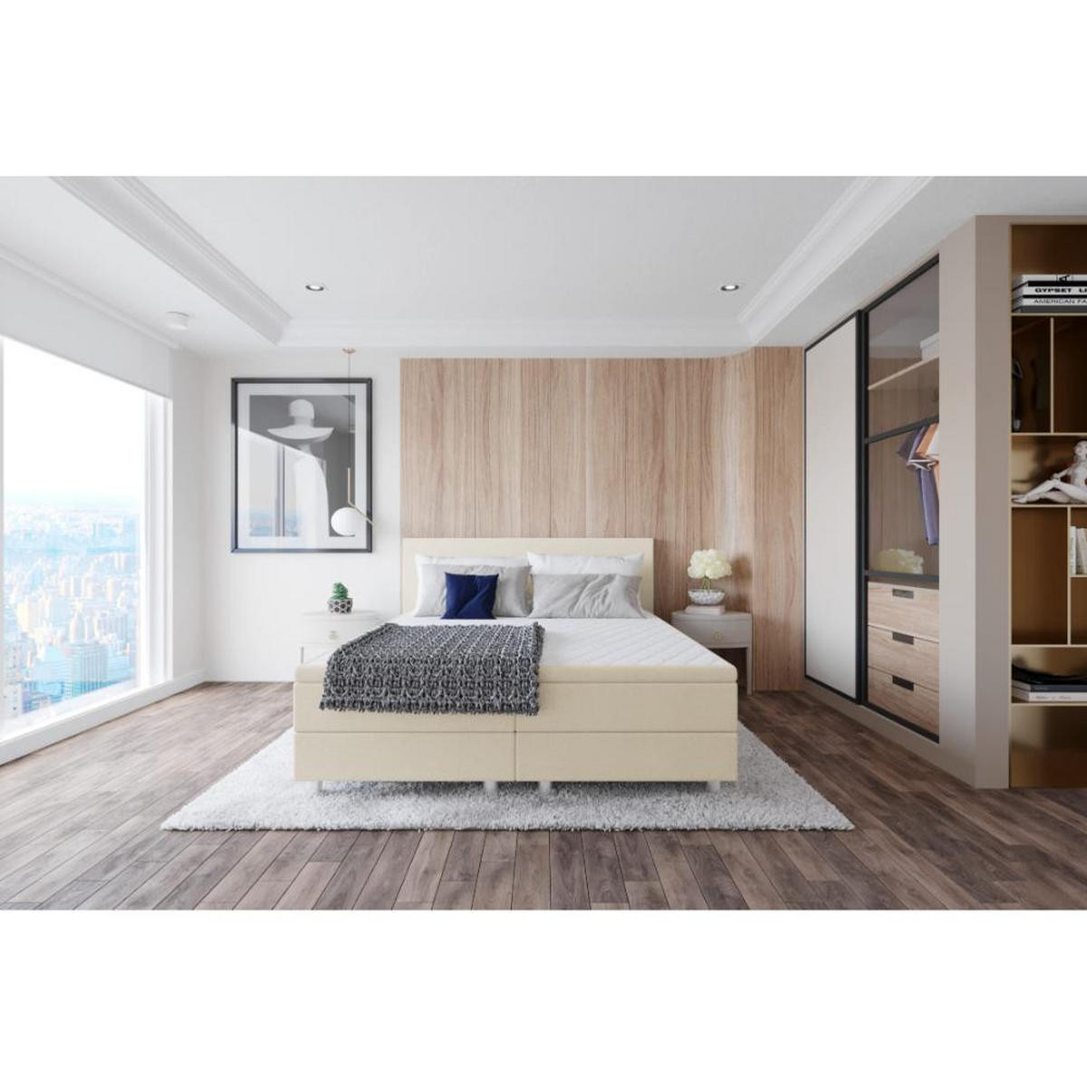 BOXBETT, Polsterbett Sawana mit Bonellfederkern-Matratze und Topper Schlafzimmer - Creme, Holz/Holzwerkstoff (180/200cm) - Best For Home