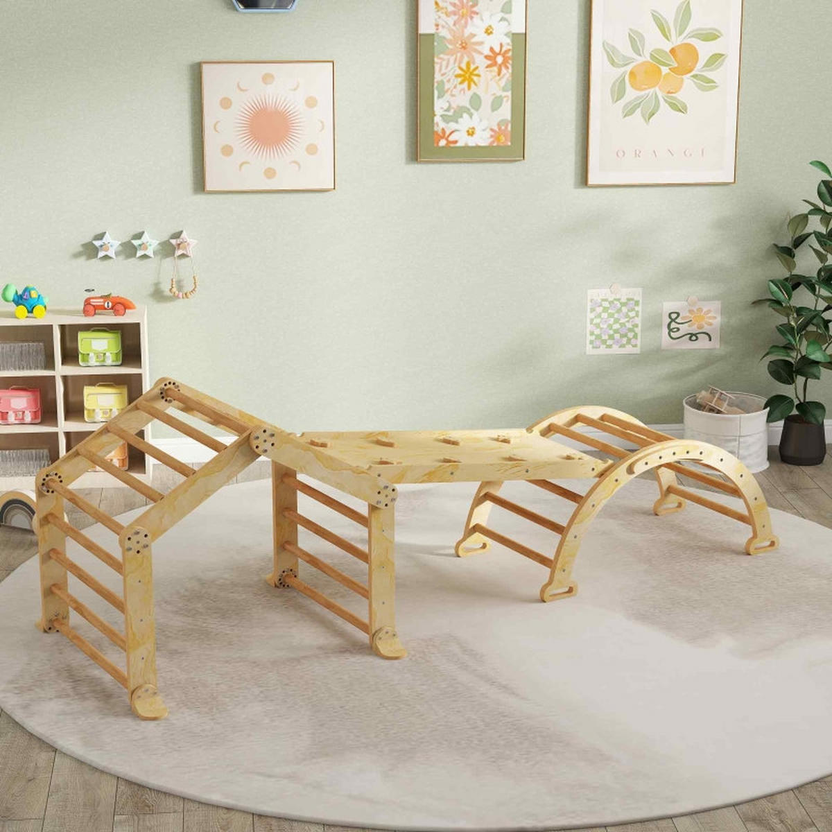 INDOOR-KLETTERGERÜST 9-in-1, mit Rampe, Rutsche, Leiter, Schreibtafel, für Kleinkinder, Holz - Kernbuche, Holz (80/247cm) - Hauptrolle
