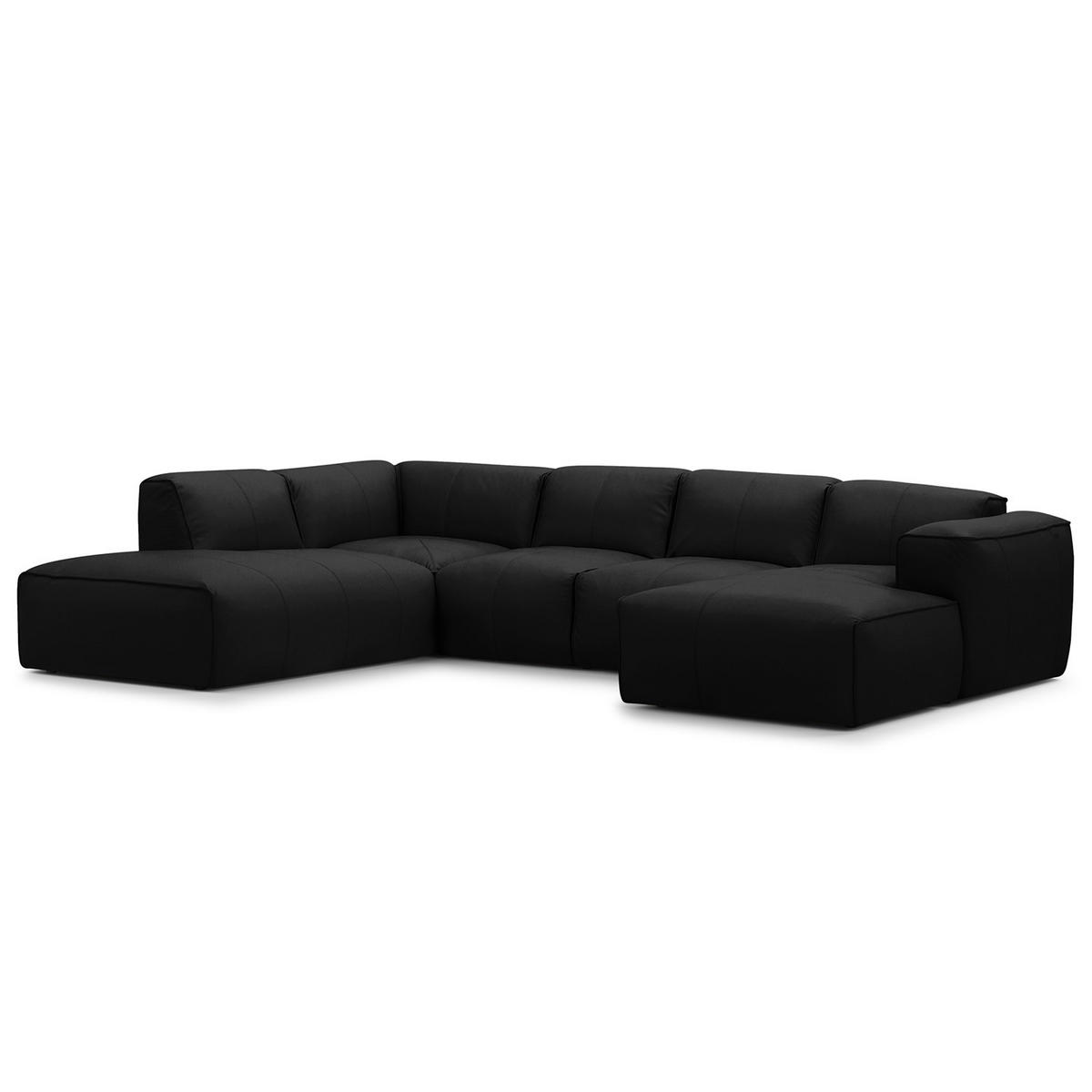 WOHNLANDSCHAFT mit Longchair - Schwarz, Leder/Kunststoff (325/71/235cm) - home24