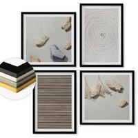 WANDBILDER 4er-Set - 50x50 cm & 40x60 cm Schwarzer Rahmen - Natürliche Texturen Holz Steine - Schwarz, Kunststoff (50/50cm) - ArtPrintCave