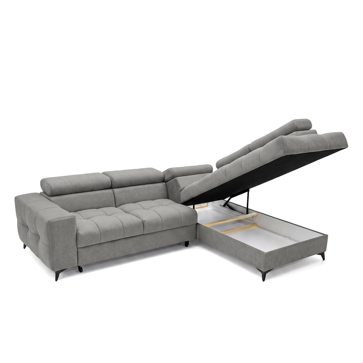 ECKSOFA PUDDING L Rechts mit Schlaffunktion 125x195 Velours Grau - Schwarz/Grau, Holz/Textil (275/203cm) - Muffo