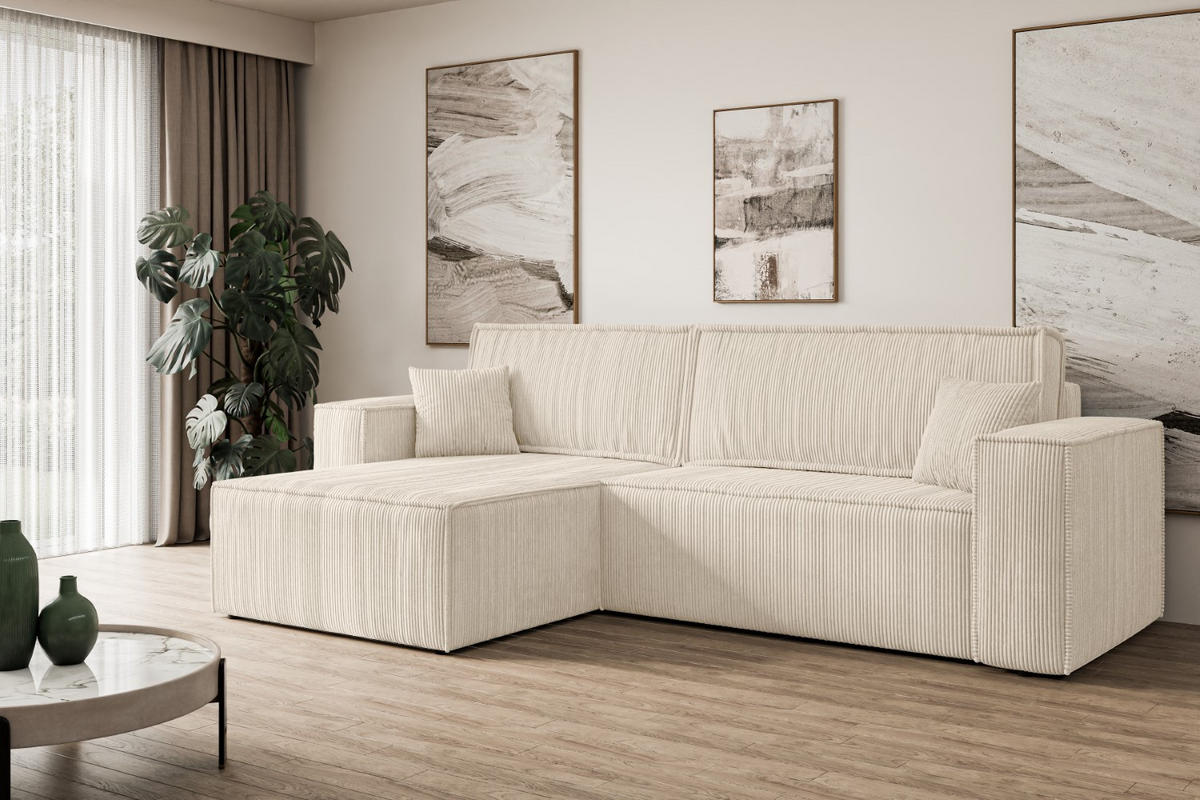 ECKSOFA mit Schlaffunktion und Bettkasten CELTIC-XL - 277x143x83 cm Beige Cord - Beige/Schwarz, Holzwerkstoff/Kunststoff (277/143cm) - ALTDECOR