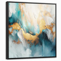 LEINWAND Bilder mit Rahmen - Abstrakt - Kunst - Gold - Blau - 50x50 - Petrol, Textil (50/50cm) - MuchoWow