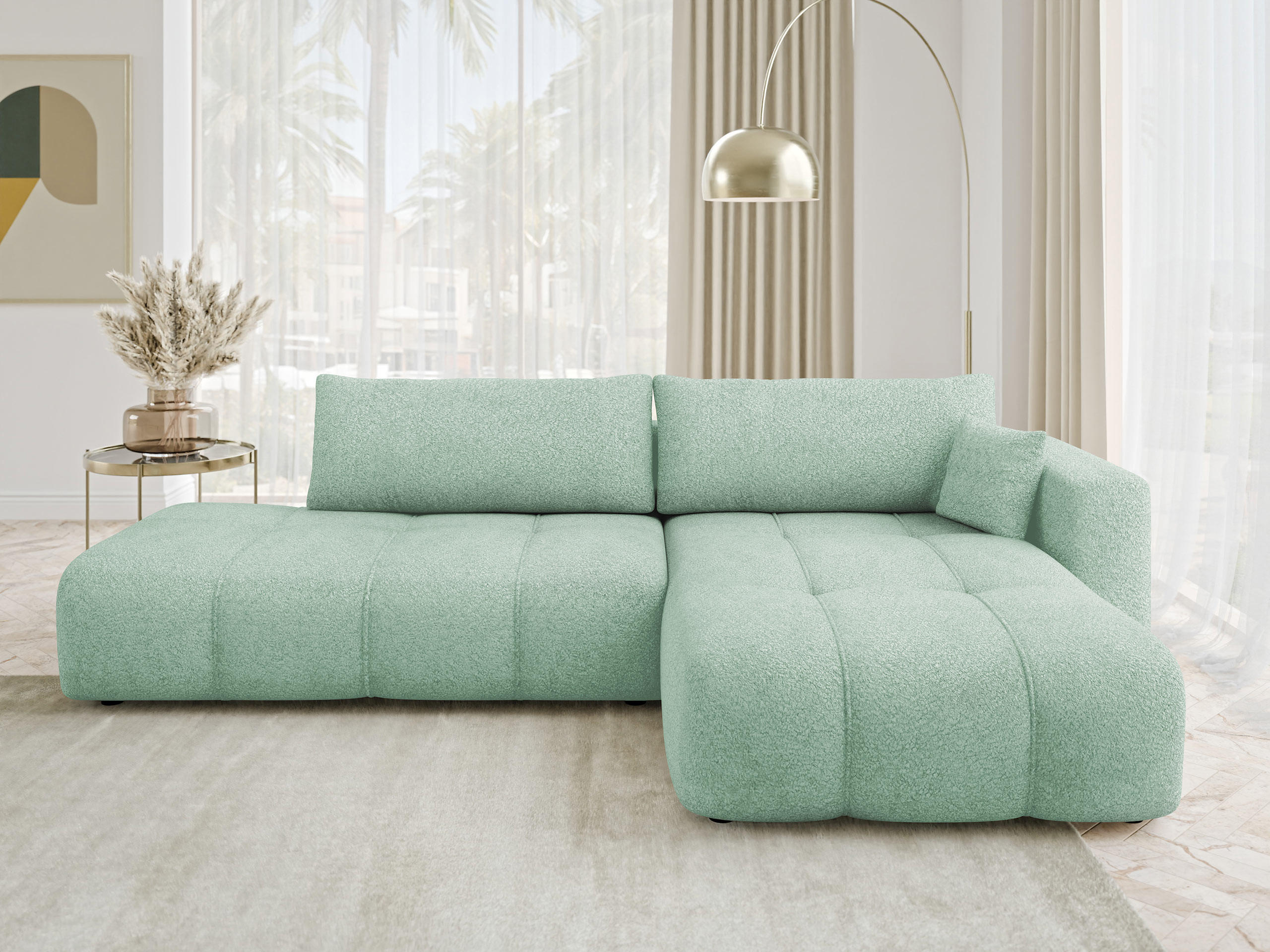 ECKSOFA Furyn O Boucle, Seite: Rechts - Schwarz/Mintgrün, Holzwerkstoff/Kunststoff (262/145cm) - MIRJAN24