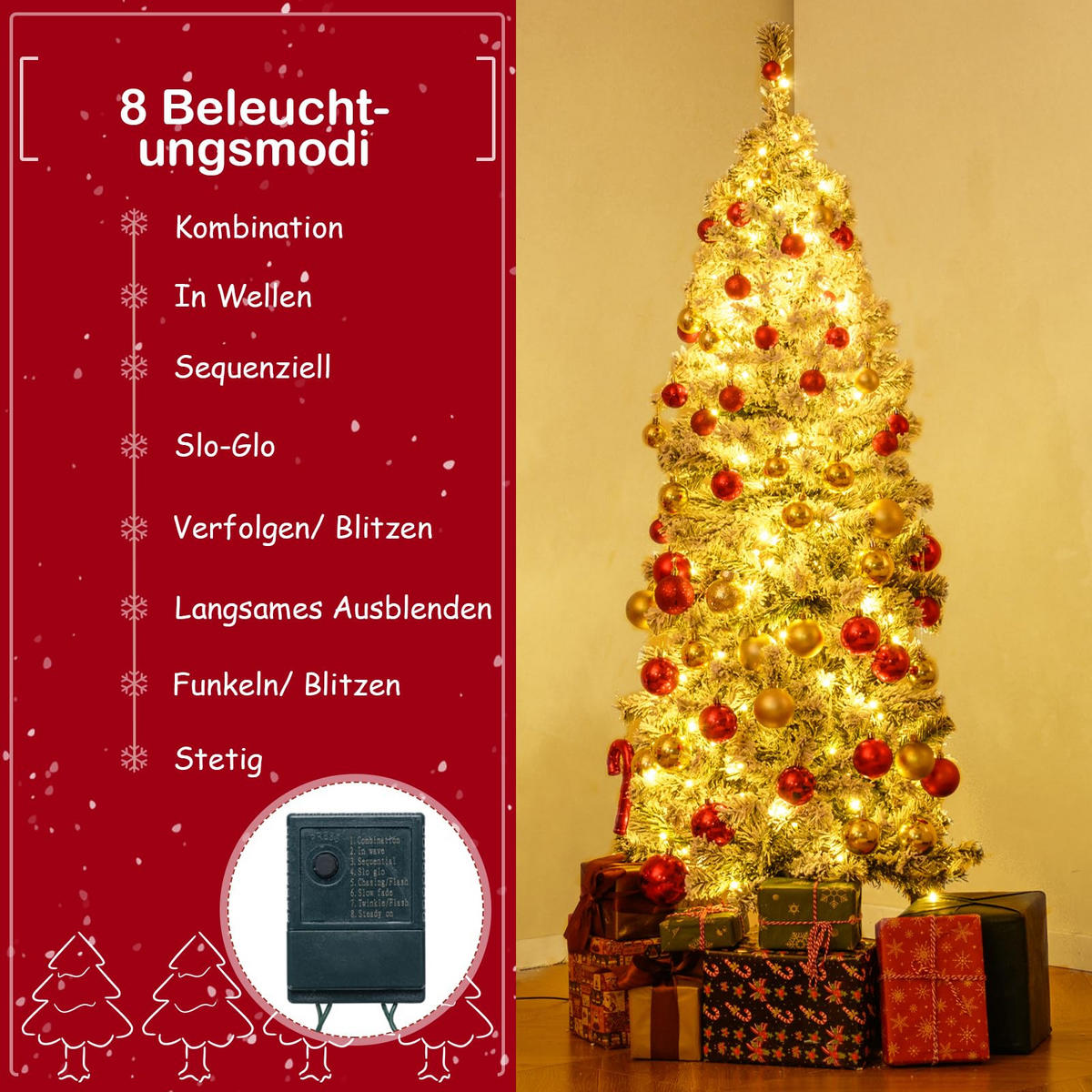 WEIHNACHTSBAUM mit Beleuchtung und Schnee 150 cm grün - Grün, Metall (150cm) - COSTWAY