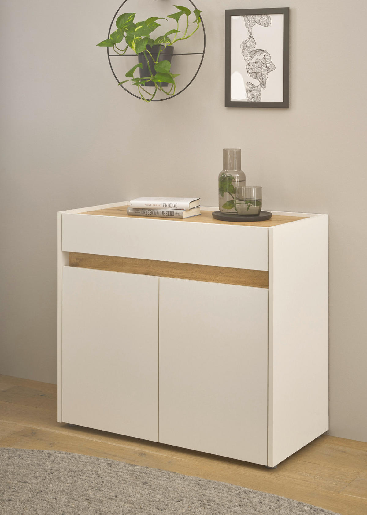 STANDCONTAINER Weiß, Eiche Wotan 80 x 70 cm, Büro Kommode mit Stauraum und großem Schubkasten - Eichefarben/Silberfarben, Holzwerkstoff/Kunststoff (80/70/40cm) - Furn.Design