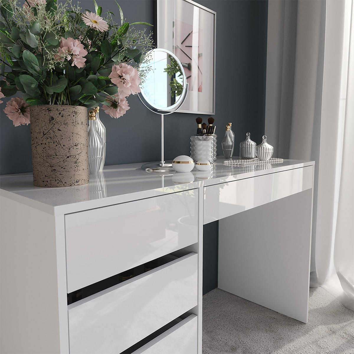 TOALETNÍ STOLEK Sherry Bílá/bílý vysoký lesk - vysoce lesklá bílá, kompozitní dřevo (119.8/76/50.1cm) - Vicco