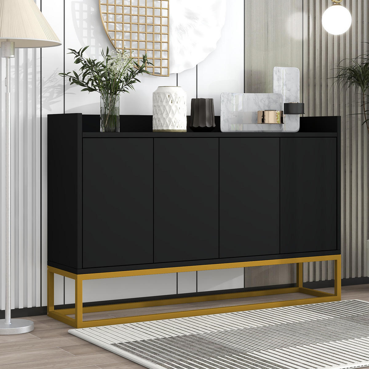SIDEBOARD Schwarz 120/30/80 cm - Schwarz, Holzwerkstoff/Metall (30/80/120cm) - Urban Meuble