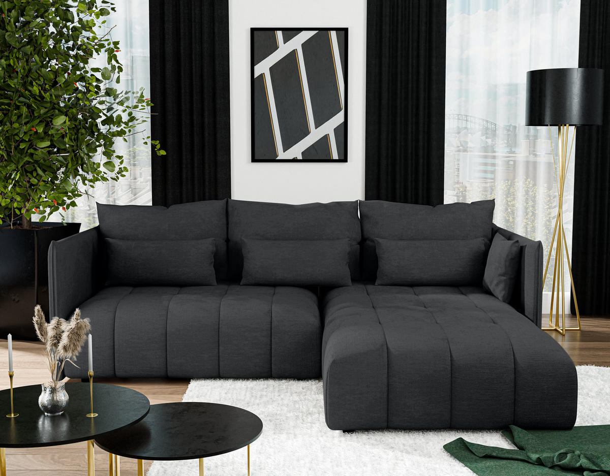 ECKSOFA L Form Cosmova Grau 245/182/83 cm mit Schlaffunktion - Schwarz/Grau, Kunststoff/Textil (245/182cm) - AX Living