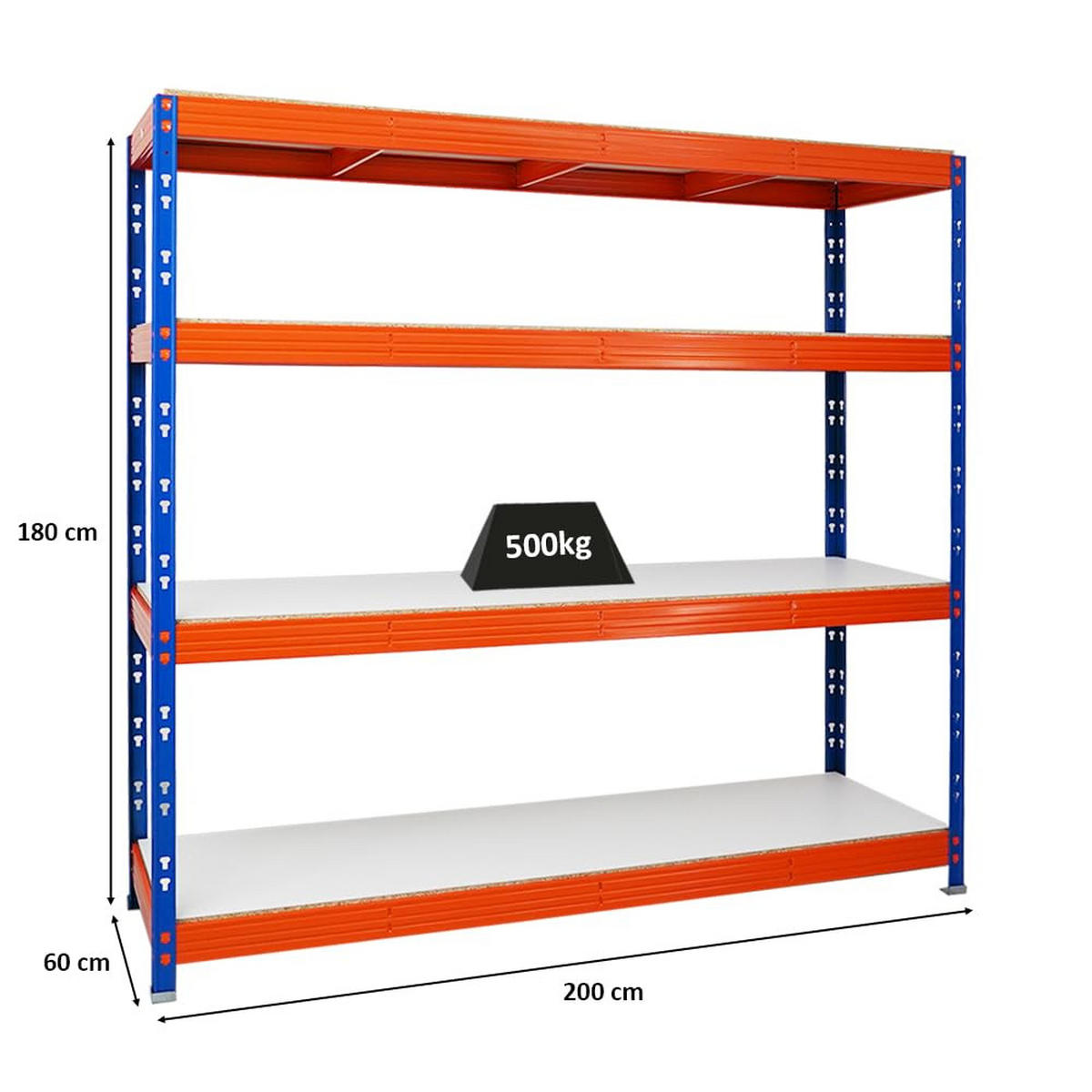SCHWERLASTREGAL Rhino 180x200x60 cm 4 Melamin-Ebenen 16mm Fachlast 500 kg Blau/Orange - Blau/Orange, Metall (200/180/60cm) - PROREGAL