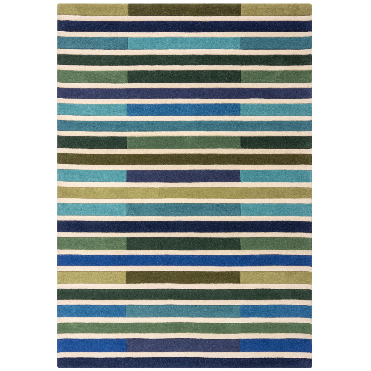 WOLLTEPPICH Streifendesign DERWENT GEMMA, Grün-Blau 200x290 cm - Grün, Textil (200/290cm) - KADIMA DESIGN