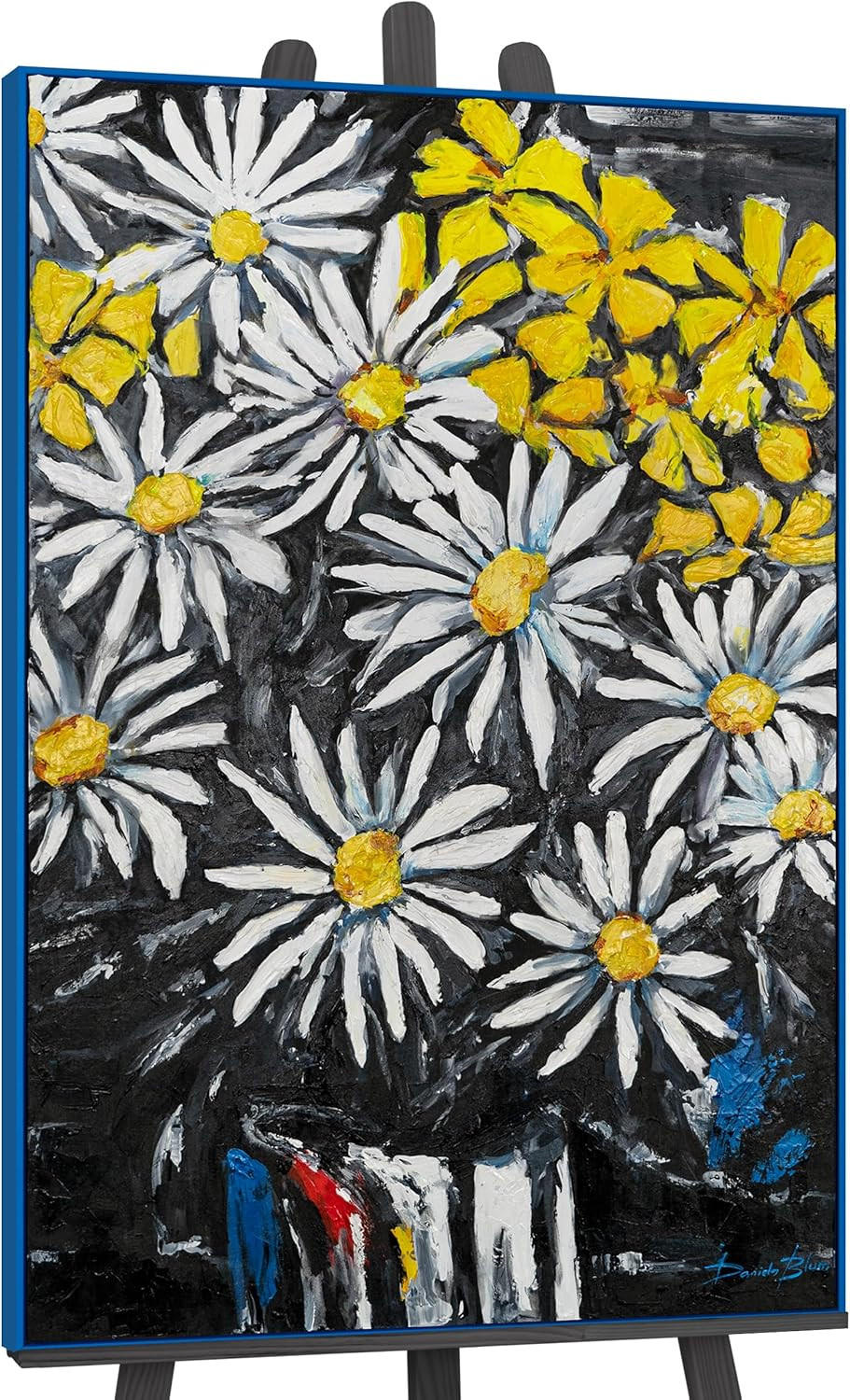 GEMÄLDE Schneeweiße Margeriten Schattenfugenrahmen Blau 120x80 cm - Blau, Holz (120/80cm) - YS-art gallery