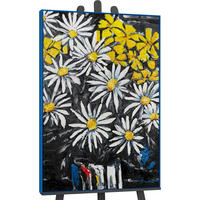 GEMÄLDE Schneeweiße Margeriten Schattenfugenrahmen Blau 120x80 cm - Blau, Holz (120/80cm) - YS-art gallery