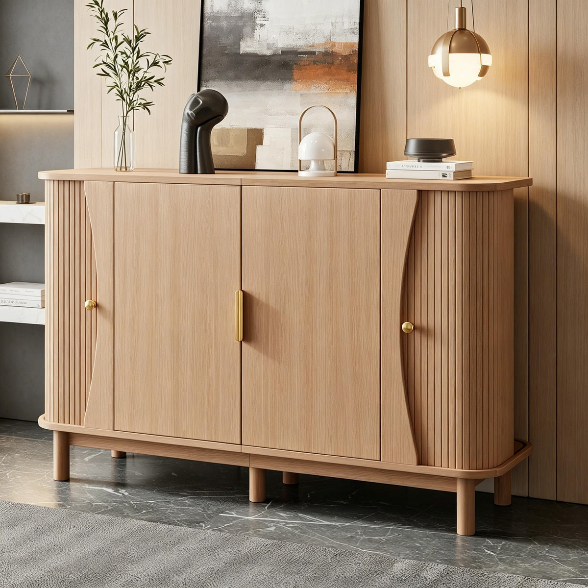 SIDEBOARD DE-37838 mit 2 Schiebetüren und verstellbarem Boden Holzfarbe - Naturfarben, Holzwerkstoff (140/88/40cm) - ComfortXL