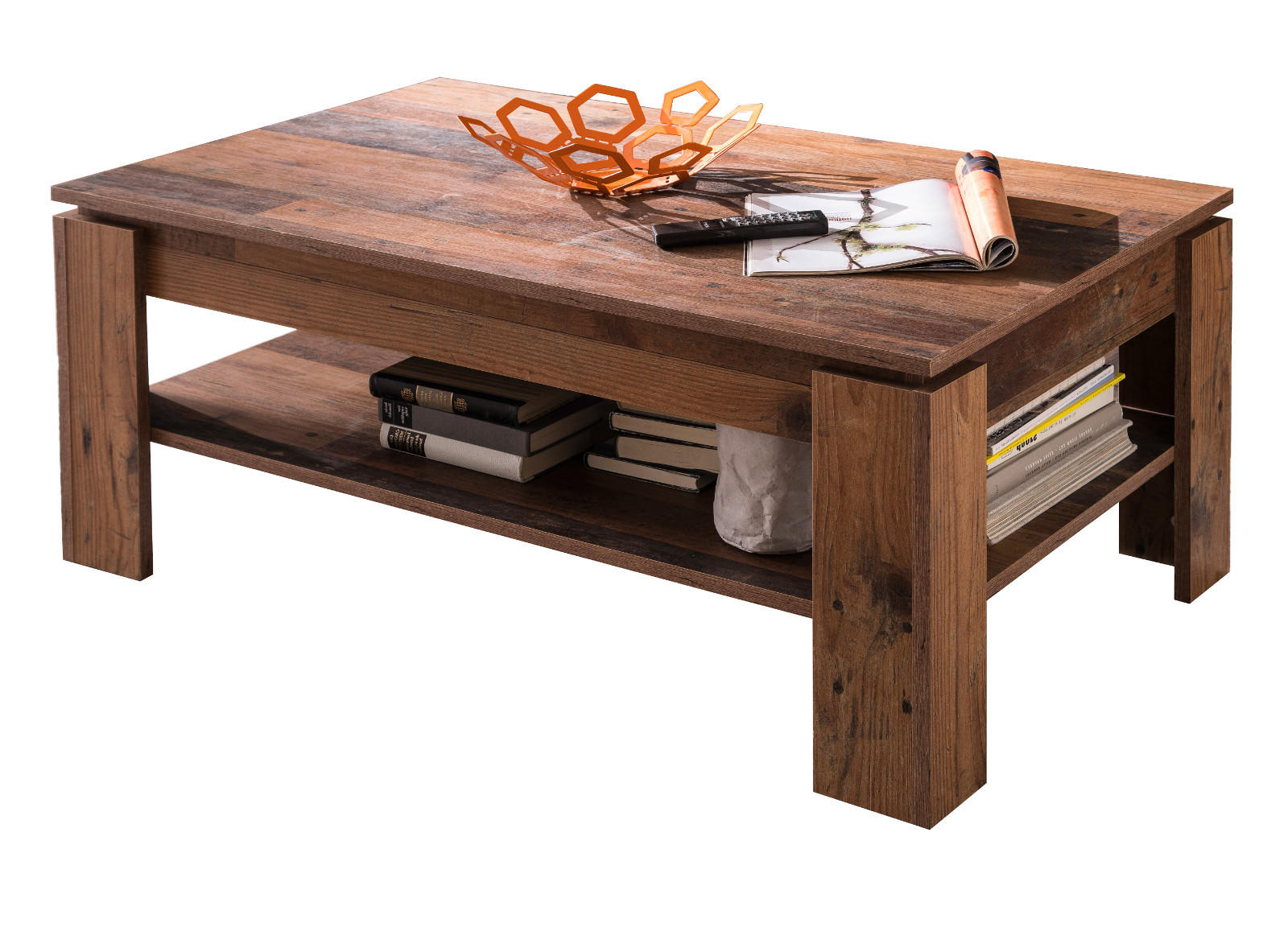 COUCHTISCH Used Wood Altholz 110 x 65 cm, Wohnzimmer Tisch mit Ablage - Braun/Grau, Holzwerkstoff (65/110/47cm) - Top.Furn