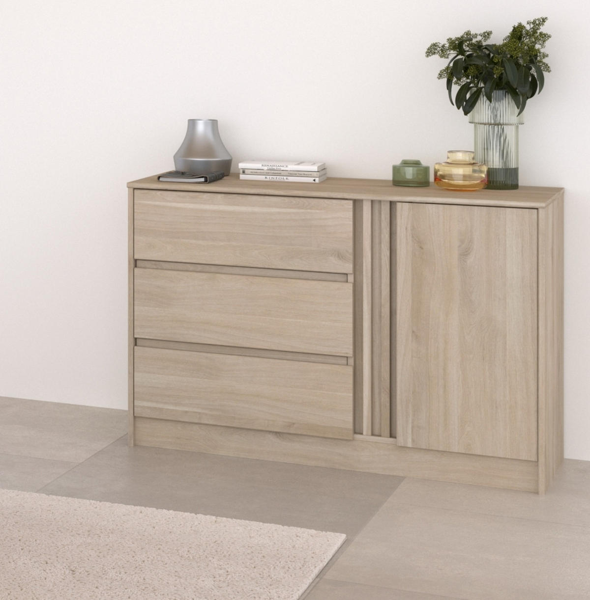 KOMMODE Eiche japanisch 110 cm, Sideboard mit 3 Schubladen - Eichefarben, Holzwerkstoff (110/77/50cm) - Parisot Meuble