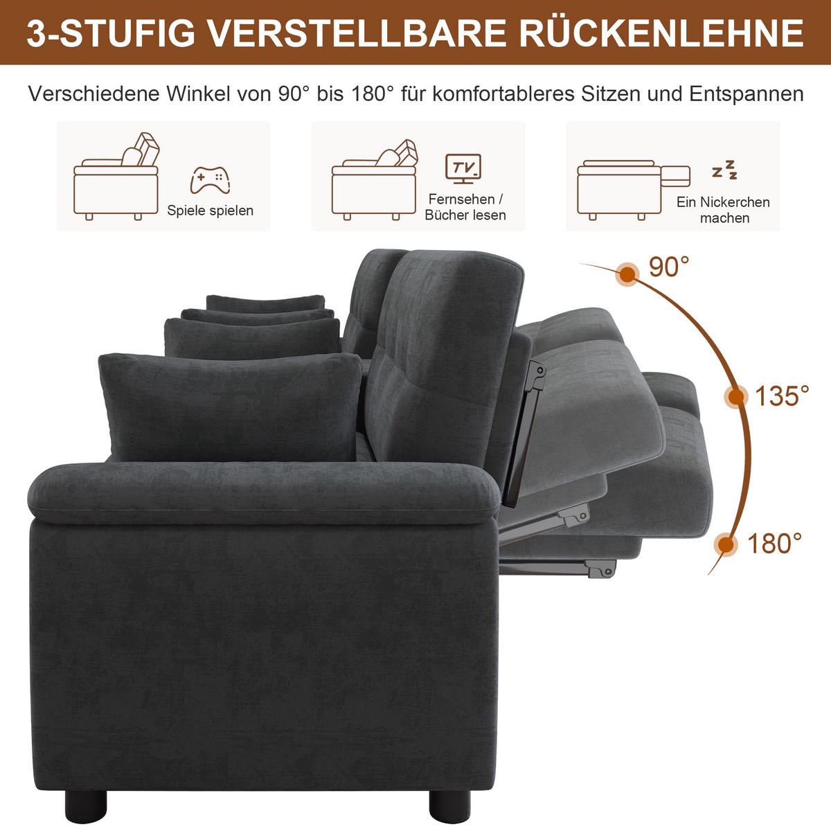 SEDACÍ SOUPRAVA, rozkládací, šenil, šedá, 284 cm - tmavě šedá, textil (284/89/138cm) - FLIEKS