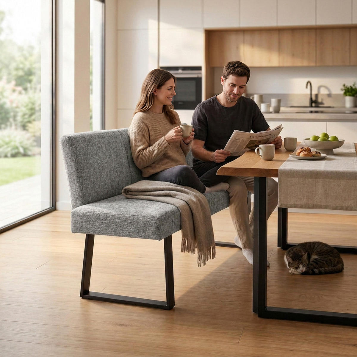 SITZBANK Velto 164x61 cm, moderne Küchenbank und Esszimmerbank, Grau - Schwarz/Grau, Metall (164/84/61cm) - Beautysofa