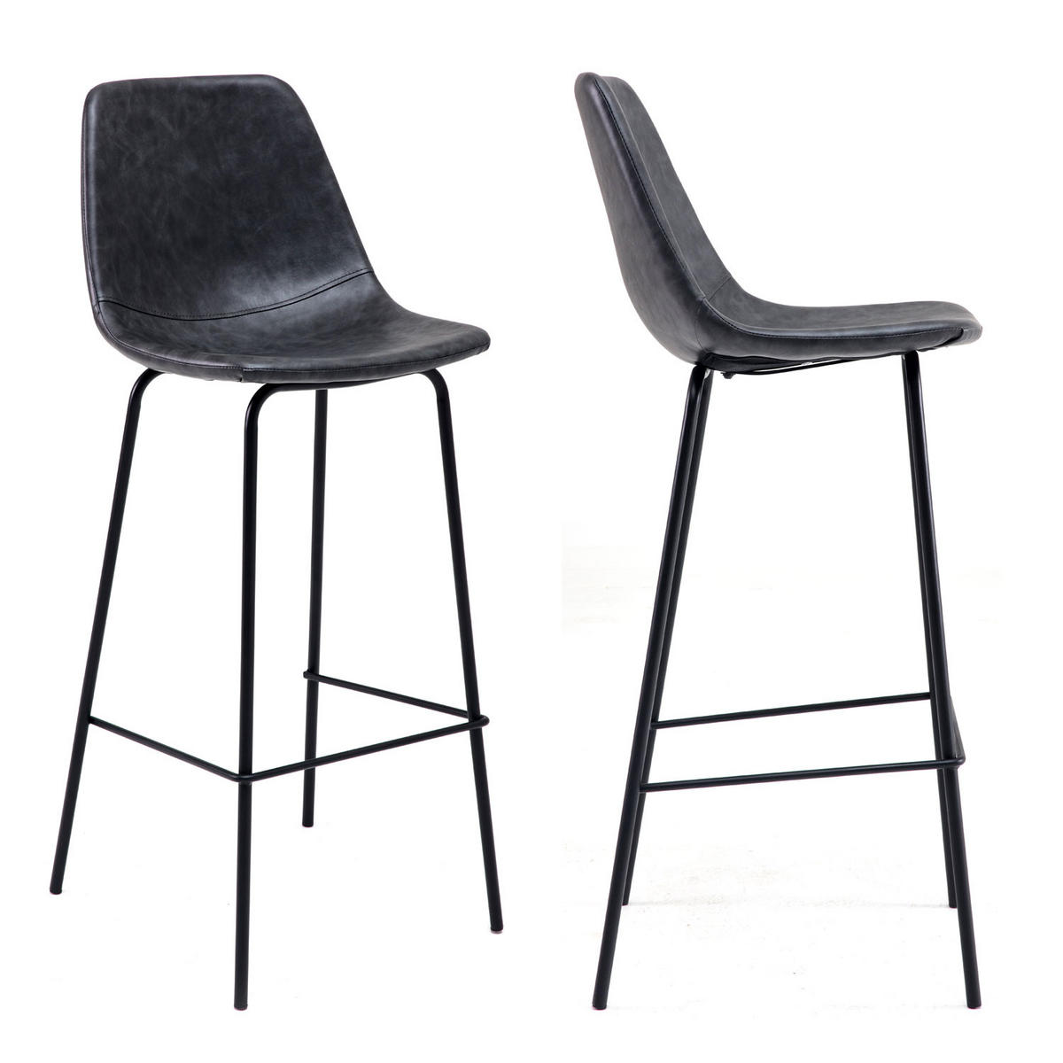 BARHOCKER Lucien Dunkelgrau Sitzhöhe 75cm 2er-Set - Grau, Kunststoff (43/104/49cm) - Happy Garden