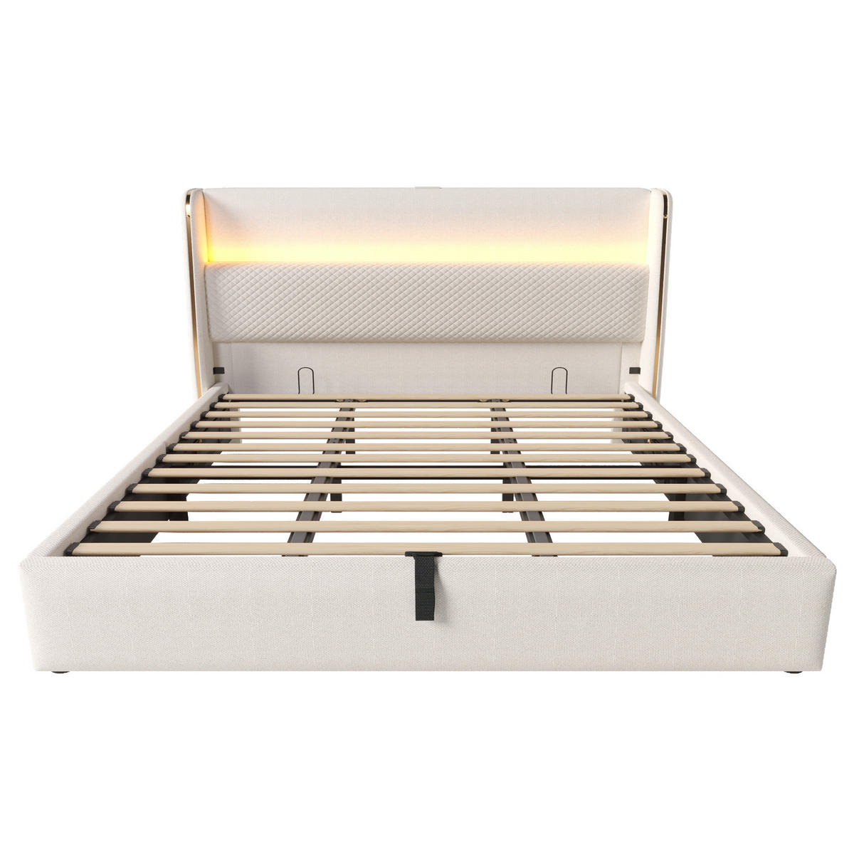 POLSTERBETT 180/200 cm Beige mit hoch integriertem Kopfteil und LED-Beleuchtung - Beige, Textil (180/200cm) - OKWISH