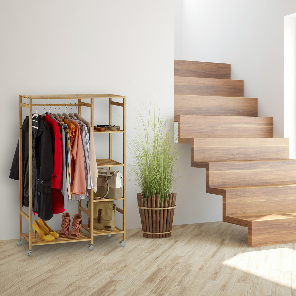 ROLOVACÍ vešiak - svetlohnedá, drevo/plast (92/136.5/30cm) - Relaxdays