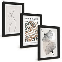 BILDER SET 3er Set - 20x30 cm Schwarzer Rahmen - Abstrakte Boho-Musterformen - Schwarz, Kunststoff (20/30cm) - TULUP