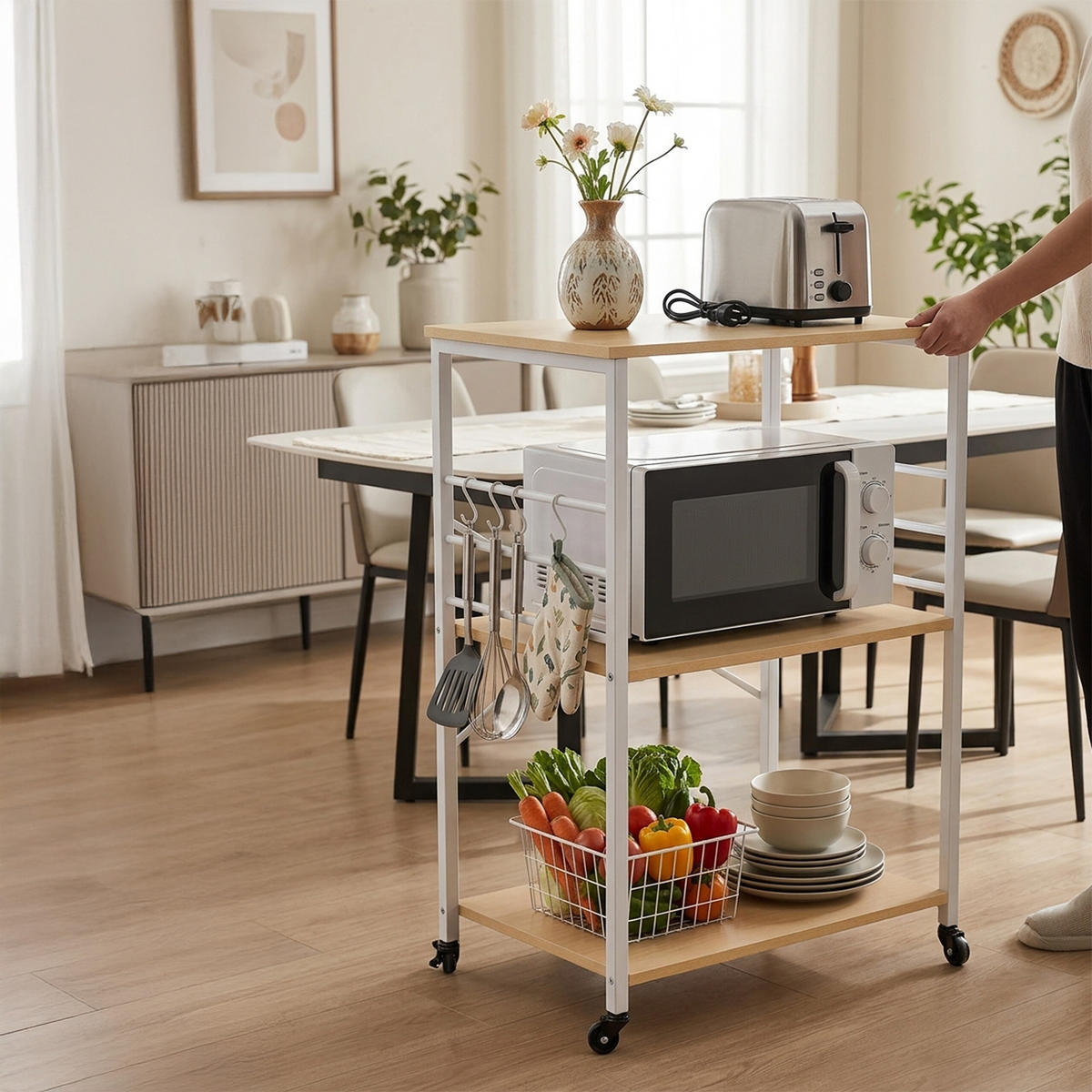 VOZIČEK za postrežbo - večbarvno, kovina/leseni material (60/89/40cm) - Relaxdays